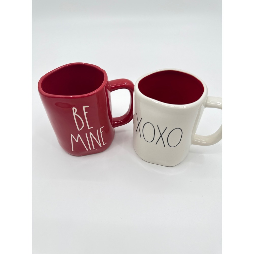 Rae Dunn Valentines Day Mug Set Be Mine XOXO Red White Ceramic Coffee Cups